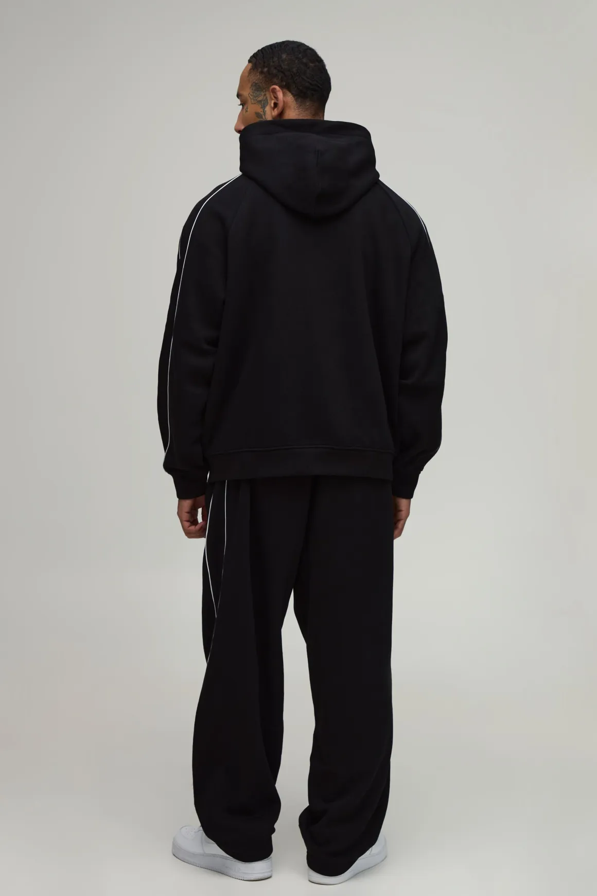 Ensemble De Survêtement Hoodie Surdimensionné À Fermeture Éclair Avec Passepoil Et Pantalon De Jogging Ample