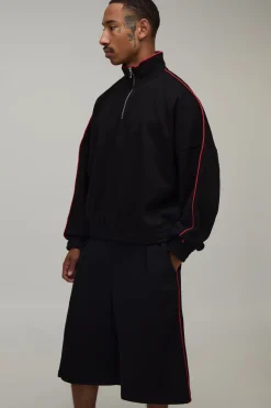 Ensemble De Survêtement Jean Short Surdimensionné Col Montant À Zip Quart