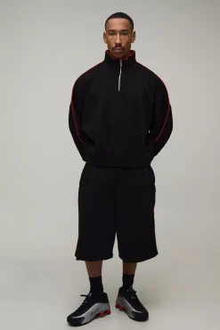 Ensemble De Survêtement Jean Short Surdimensionné Col Montant À Zip Quart