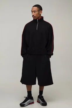 Ensemble De Survêtement Jean Short Surdimensionné Col Montant À Zip Quart
