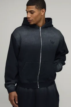 boohooMAN Ensemble De Survêtement Jort À Casynthétiqueche Zippé Étoile M Effet Ombré Délavé Coupe Oversize Boxy<Homme Survêtements Grande Taille|Tout Afficher