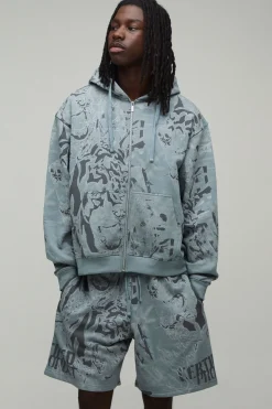 Ensemble De Survêtement Jort À Casynthétiqueche Oversize Boxy Zippé Avec Imprimé Graffiti