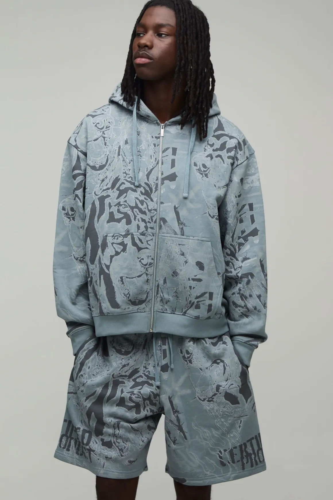 Ensemble De Survêtement Jort À Casynthétiqueche Oversize Boxy Zippé Avec Imprimé Graffiti