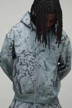Ensemble De Survêtement Jort À Casynthétiqueche Oversize Boxy Zippé Avec Imprimé Graffiti
