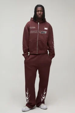 Ensemble De Survêtement Moto Oversize Boxy Avec Fermeture Éclair Et Strass
