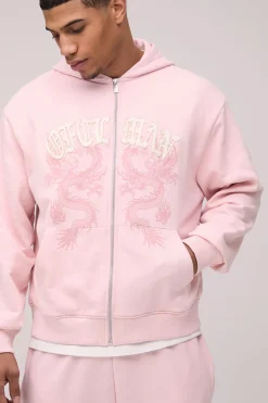 Ensemble De Survêtement Oversize Ofclman À Casynthétiqueche Avec Appliqué Dragon Et Finition Délavée
