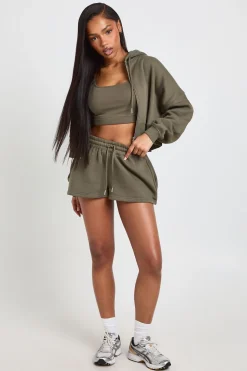 Ensemble De Survêtement 3 Pièces Petite Avec Crop Top, Short Et Veste Zippée À Ourlet Profond