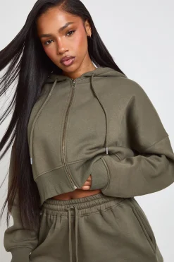 Ensemble De Survêtement 3 Pièces Petite Avec Crop Top, Short Et Veste Zippée À Ourlet Profond
