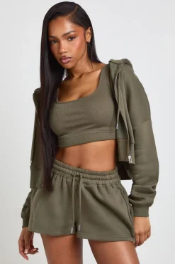 Ensemble De Survêtement 3 Pièces Petite Avec Crop Top, Short Et Veste Zippée À Ourlet Profond