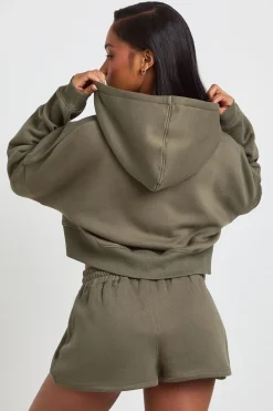 Ensemble De Survêtement 3 Pièces Petite Avec Crop Top, Short Et Veste Zippée À Ourlet Profond