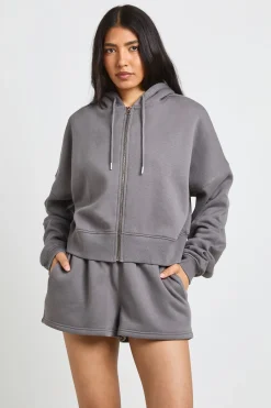 Ensemble De Survêtement 3 Pièces Grande Taille Avec Ourlet Profond, Veste Zippée Courte Et Short