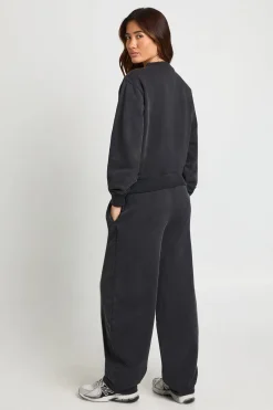 Ensemble de Survêtement Sweat Bomber à Pressions Délavé et Pantalon Jambes Évasées
