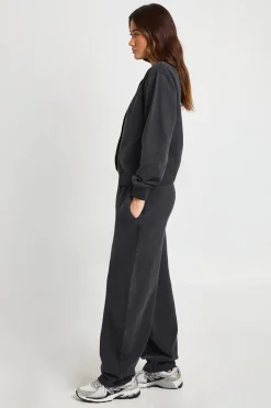 Ensemble de Survêtement Sweat Bomber à Pressions Délavé et Pantalon Jambes Évasées