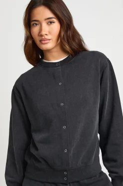 Ensemble de Survêtement Sweat Bomber à Pressions Délavé et Pantalon Jambes Évasées