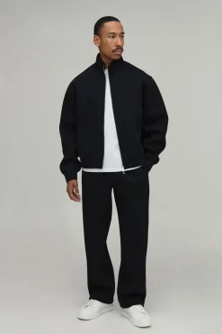 boohooMAN Ensemble De Survêtement Sweat Scuba Oversize Col Montant Zippé Et Pantalon Droit<Homme Survêtements