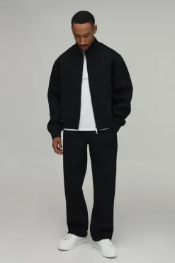 boohooMAN Ensemble De Survêtement Sweat Scuba Oversize Col Montant Zippé Et Pantalon Droit<Homme Survêtements