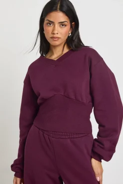 Ensemble de Survêtement Sweat à Col V Taille Basse