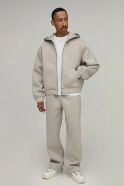 boohooMAN Ensemble De Survêtement Sweat À Casynthétiqueche Scuba Oversize Boxy Zippé Et Pantalon Droit<Homme Survêtements