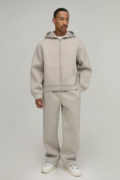 boohooMAN Ensemble De Survêtement Sweat À Casynthétiqueche Scuba Oversize Boxy Zippé Et Pantalon Droit<Homme Survêtements