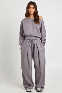 boohoo Ensemble de Survêtement Sweat à Épaules Dénudées et Jogging Plissé<Femme Survêtements|Survêtements