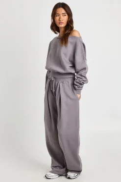 boohoo Ensemble de Survêtement Sweat à Épaules Dénudées et Jogging Plissé<Femme Survêtements|Survêtements