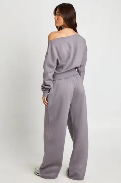 boohoo Ensemble de Survêtement Sweat à Épaules Dénudées et Jogging Plissé<Femme Survêtements|Survêtements
