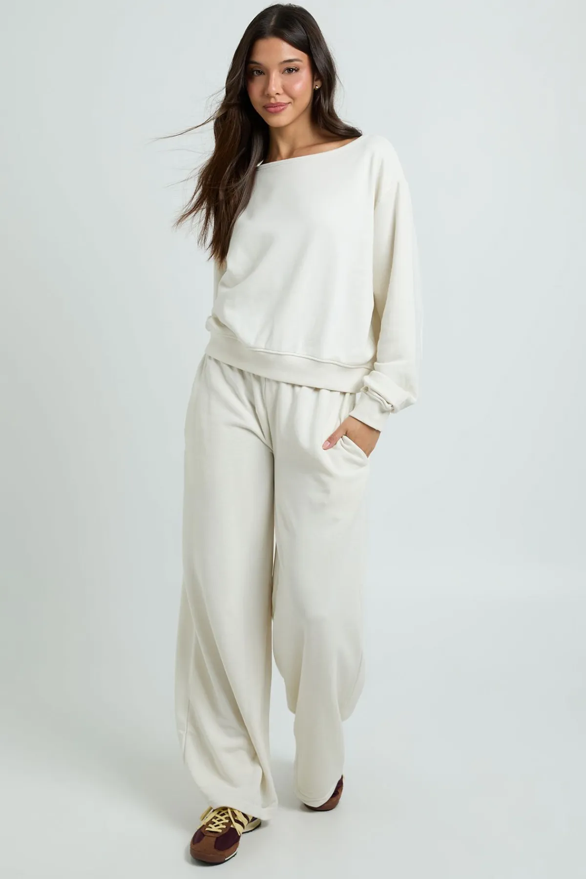 boohoo Ensemble De Survêtement Sweat Épaules Dénudées Et Jogger En Molleton Bouclette Doux<Femme Survêtements|Basiques