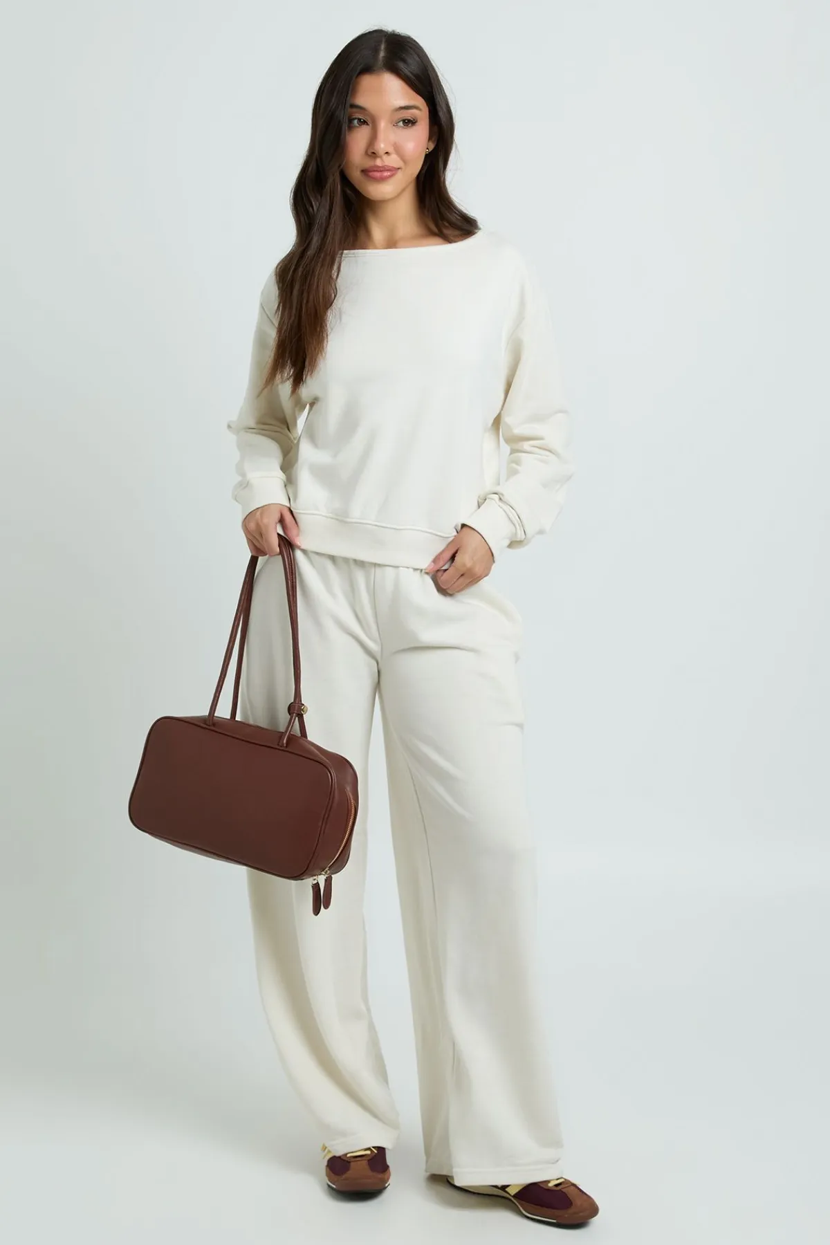 boohoo Ensemble De Survêtement Sweat Épaules Dénudées Et Jogger En Molleton Bouclette Doux<Femme Survêtements|Basiques