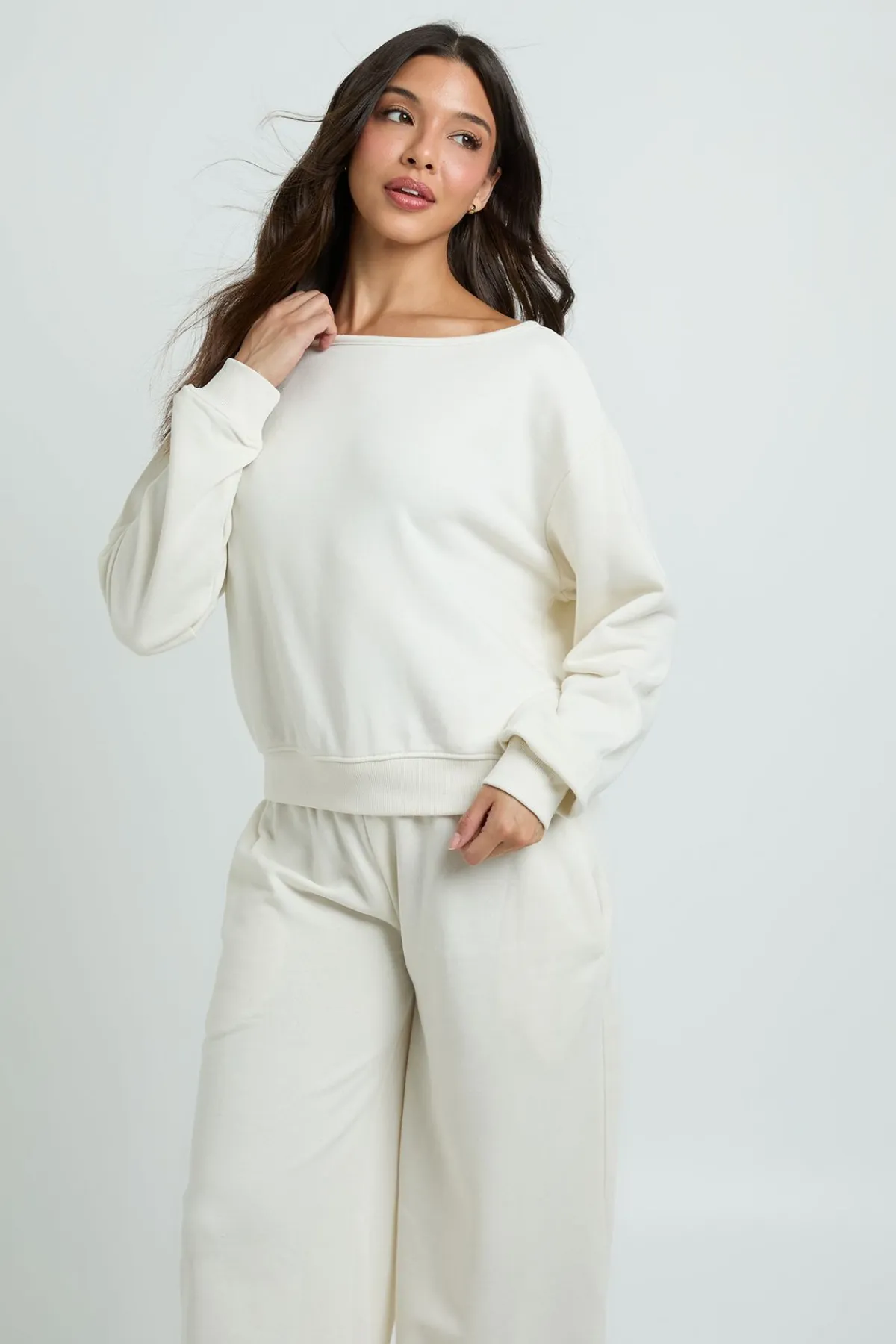 boohoo Ensemble De Survêtement Sweat Épaules Dénudées Et Jogger En Molleton Bouclette Doux<Femme Survêtements|Basiques