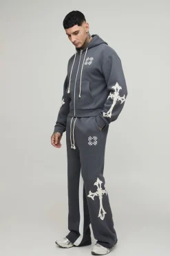 Ensemble De Survêtement Tall À Casynthétiqueche Zippée Raccourcie Avec Jambes Évasées À Gousset