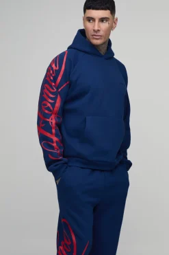 Ensemble De Survêtement Tall Homme Sweat À Casynthétiqueche Oversize Boxy Avec Inscription Et Jogger Décontracté À Ourlets Fendus
