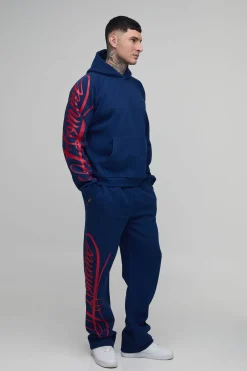 Ensemble De Survêtement Tall Homme Sweat À Casynthétiqueche Oversize Boxy Avec Inscription Et Jogger Décontracté À Ourlets Fendus