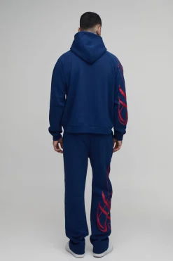Ensemble De Survêtement Tall Homme Sweat À Casynthétiqueche Oversize Boxy Avec Inscription Et Jogger Décontracté À Ourlets Fendus