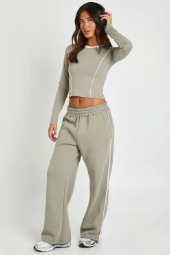Ensemble De Survêtement T-shirt À Manches Longues Avec Détails De Passepoil Et Jogger À Jambe Droite