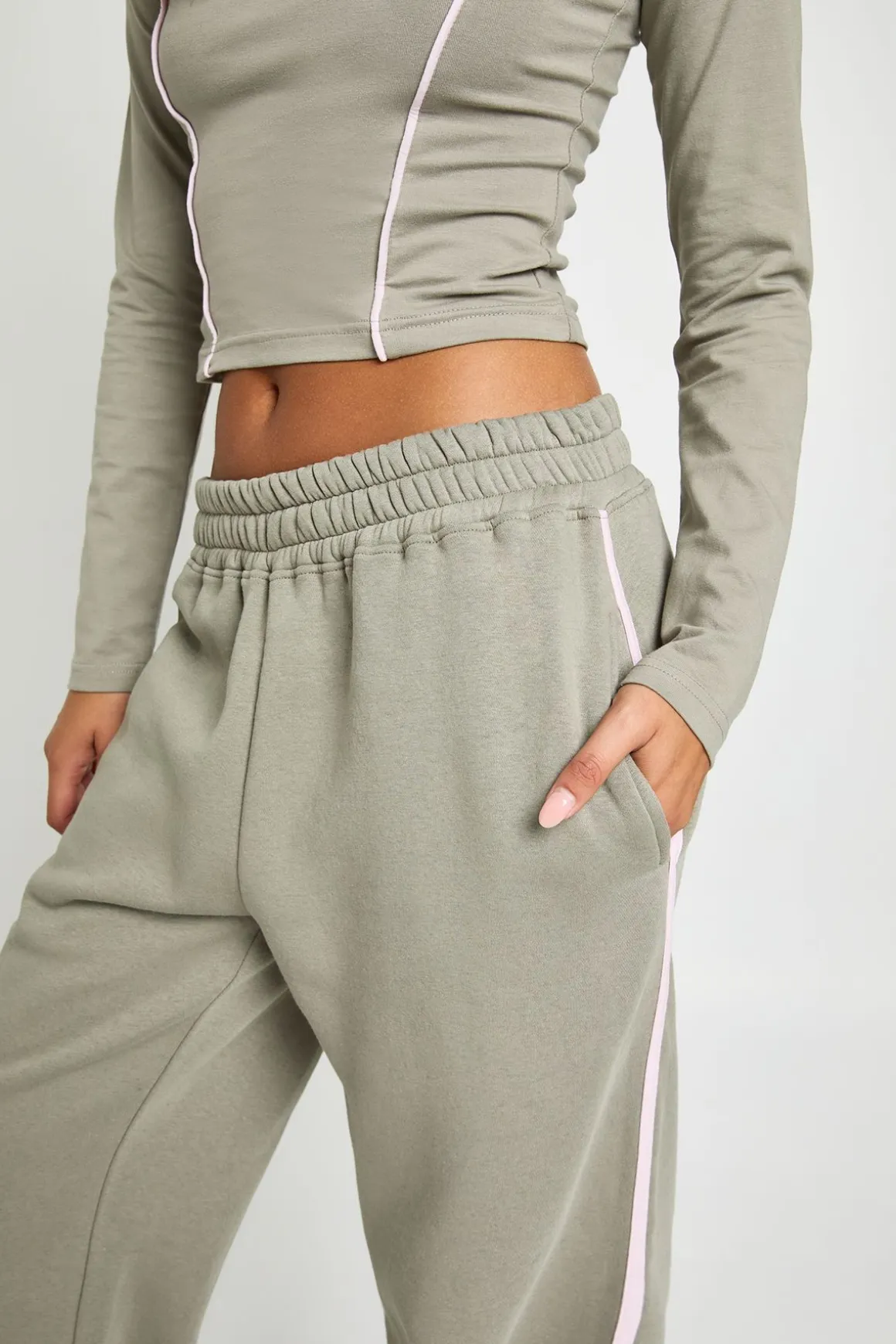 Ensemble De Survêtement T-shirt À Manches Longues Avec Détails De Passepoil Et Jogger À Jambe Droite