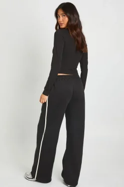 Ensemble De Survêtement T-shirt Manches Longues À Passepoil Contrasté Et Jogging Jambe Droite