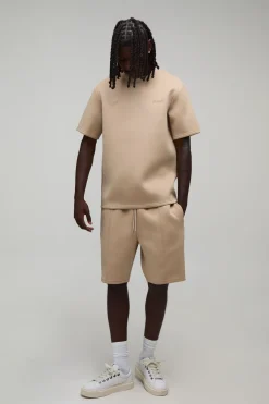 Ensemble Édition Limitée T-shirt Brodé Coupe Regular En Scuba Contrecollé & Short Slim À Pinces