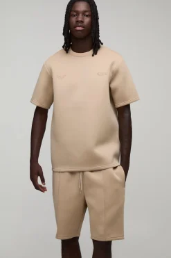 Ensemble Édition Limitée T-shirt Brodé Coupe Regular En Scuba Contrecollé & Short Slim À Pinces