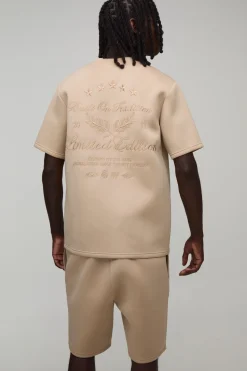 Ensemble Édition Limitée T-shirt Brodé Coupe Regular En Scuba Contrecollé & Short Slim À Pinces