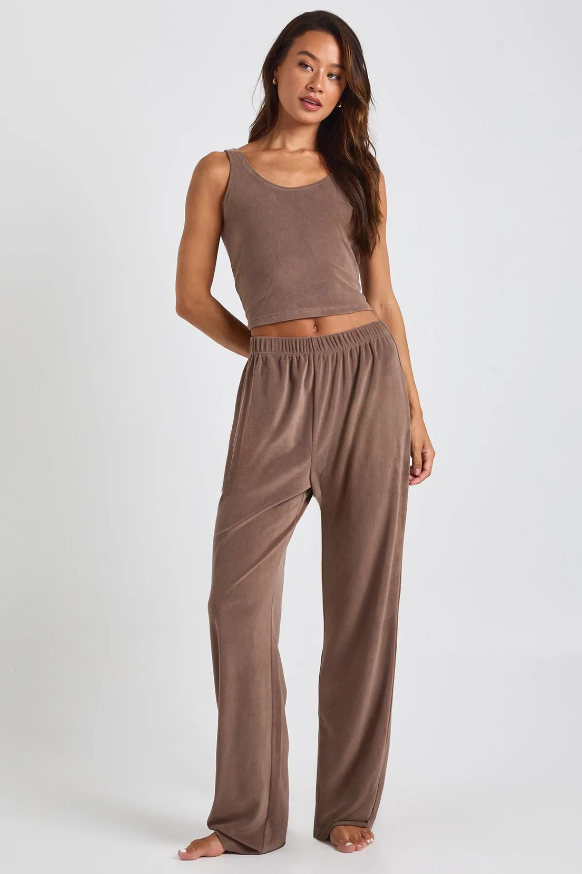 boohoo Ensemble détente : camisole en velours longue et pantalon à jambes larges<Femme Pyjamas