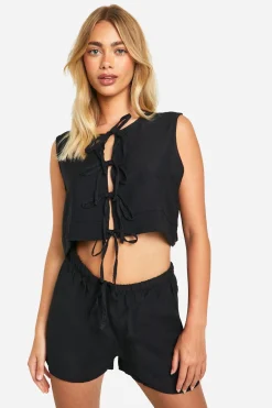 Ensemble en lin avec blouse sans manches et short
