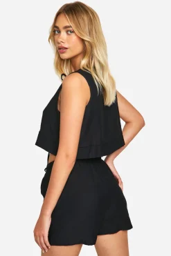 Ensemble en lin avec blouse sans manches et short