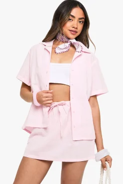 boohoo Ensemble en lin : chemise à manches courtes et minijupe<Femme Ensembles