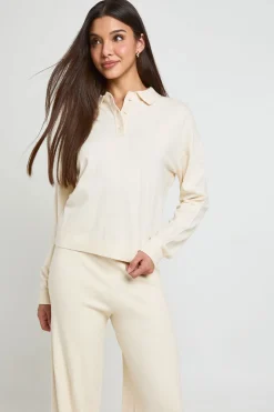 Ensemble En Maille Haut Boutonné À Col Et Pantalon Large