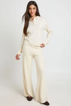 Ensemble En Maille Haut Boutonné À Col Et Pantalon Large