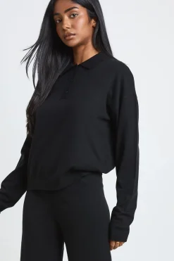 boohoo Ensemble En Maille Haut Boutonné À Col Et Pantalon Large<Femme Pulls Et Gilets|Toutes Les Mailles