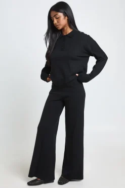 boohoo Ensemble En Maille Haut Boutonné À Col Et Pantalon Large<Femme Pulls Et Gilets|Toutes Les Mailles