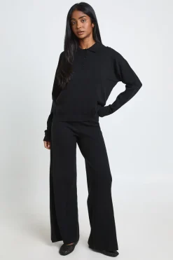 boohoo Ensemble En Maille Haut Boutonné À Col Et Pantalon Large<Femme Pulls Et Gilets|Toutes Les Mailles