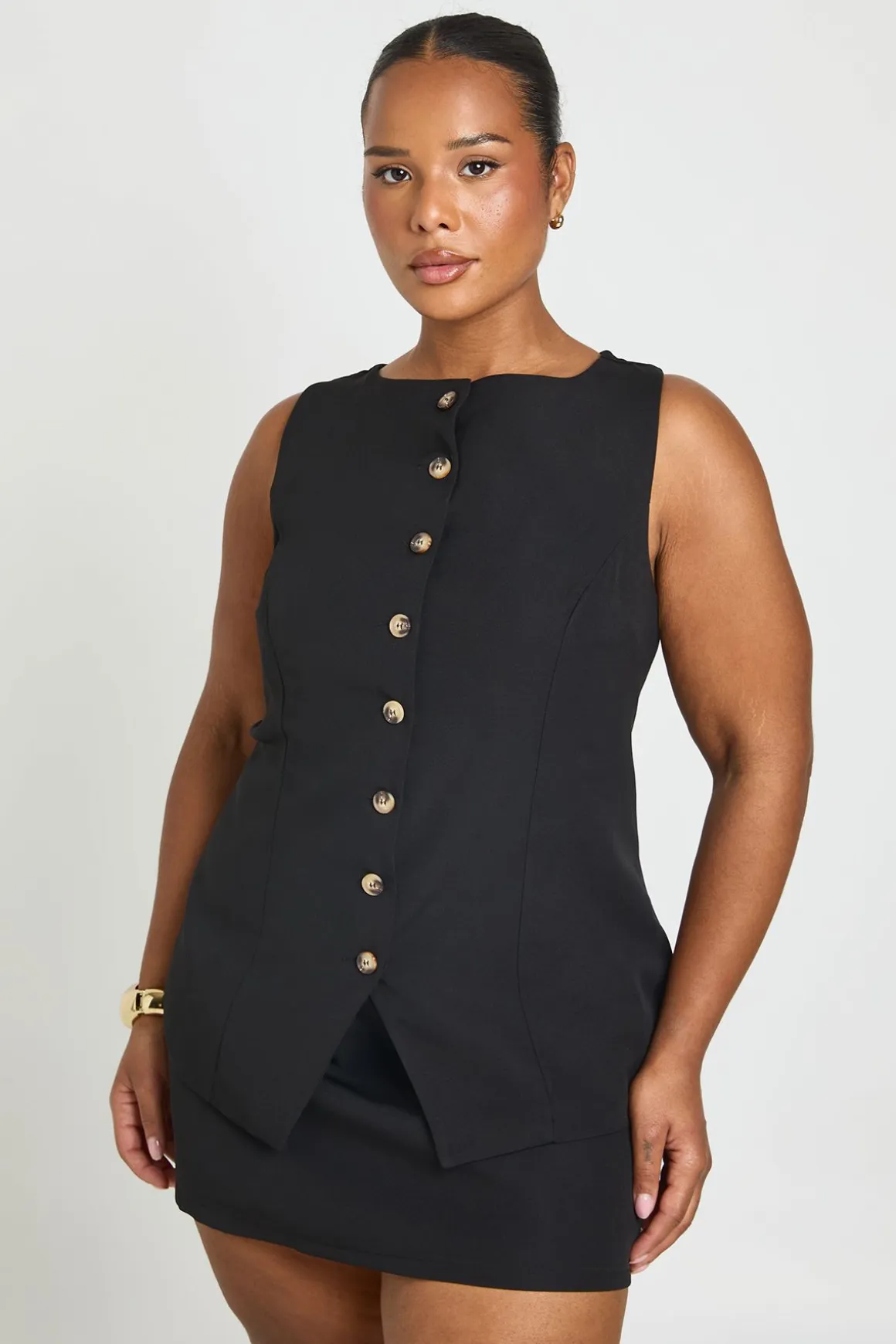 Ensemble Gilet À Boutons Et Jupe-short Mini