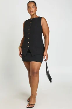 Ensemble Gilet À Boutons Et Jupe-short Mini